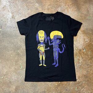 Black Beavis and Butthead as Alien and Predator T-Shirt Pizza Party Printing Art